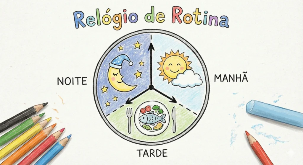 Imagem ilustrativa de rotina para pacientes com alzheimer, manhã, tarde e noite